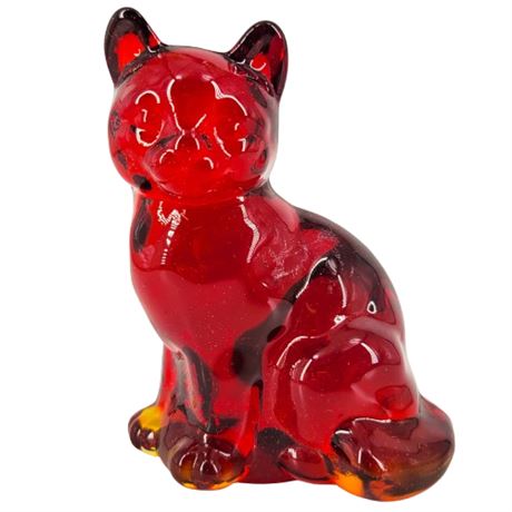 Vintage Fenton Ruby Red Art Glass Cat Figure