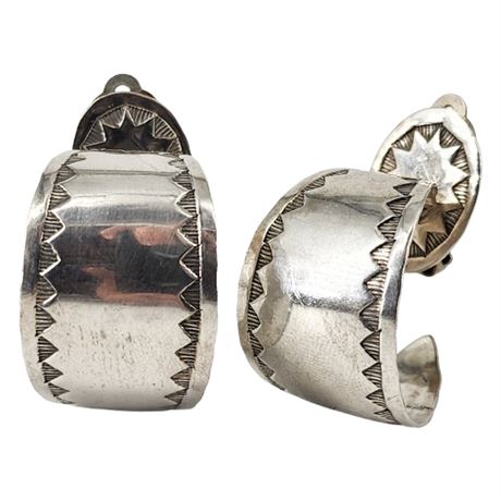 Vintage Native American Stamped Sterling Silver Hoop Clip Earrings