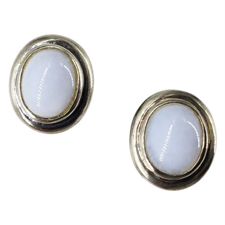 Signed PRANDA Sterling Silver Blue Lace Agate Post Earrings