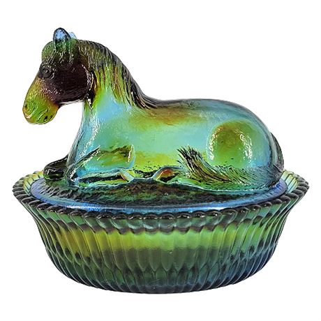 Summit Art Glass Rubina Verde Covered Pony Dish #570