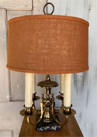 Marble & Brass MCM 4 Candelabra Drum Shade Library Table Lamp