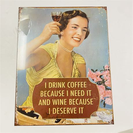 ‘Coffee & Wine’ 12.5x16” Retro Metal Sign