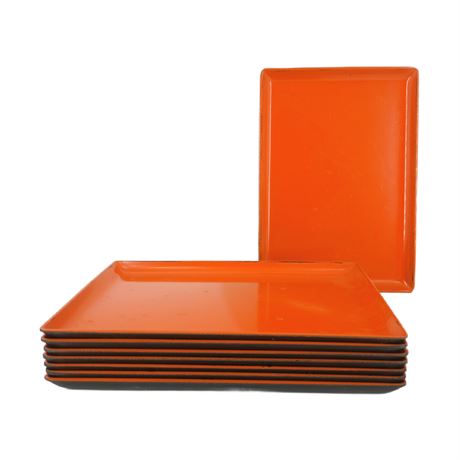 MCM Japanese Lacquer Sushi Plates, Orange and Black, Set of 8