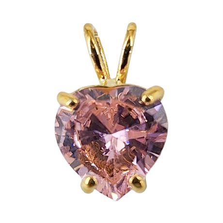 Gold Tone Pink Zircon Heart Pendant