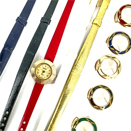 Vintage Lucien Piccard “S. Dufonte” Interchangeable Bezel and Strap Watch Set