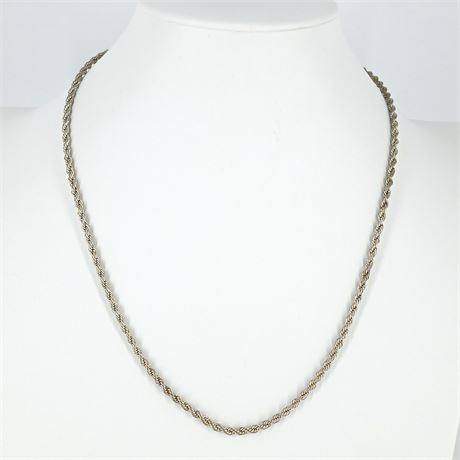 925 Sterling Silver Rope Chain Necklace, Classic Twisted Chain, Vintage