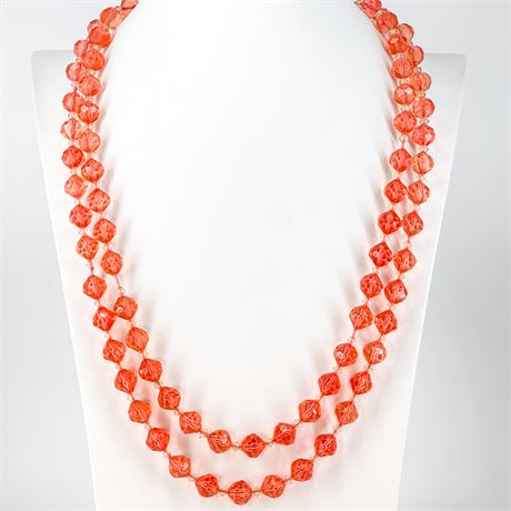 Vintage Translucent Coral Lucite Beaded Necklace