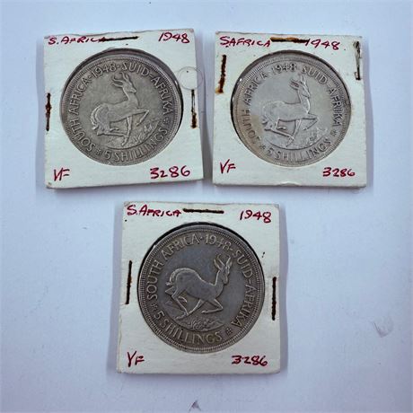 3x 1948 South Africa 5 Shillings