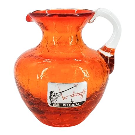Vintage Pilgrim Glass Orange Crackle Glass Mini Pitcher