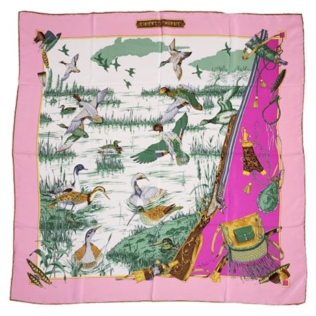 Vintage VITTORIO "Gibiers de Marais" Italian Silk Scarf
