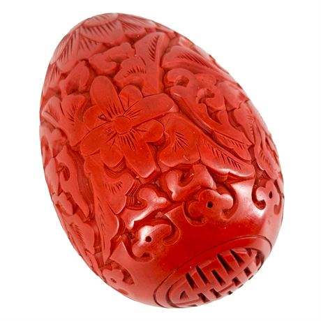 Vintage Chinese Hand Carved Cinnabar Lacquer Egg