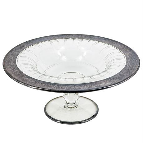 Vintage Etched Glass & Silver Plated Compote Dish