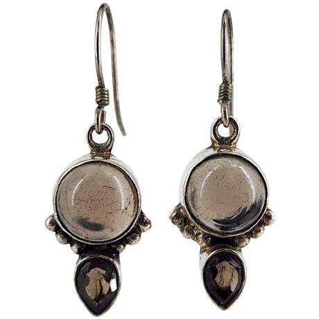 Silver Tone Smoky Quartz Gemstone Earrings