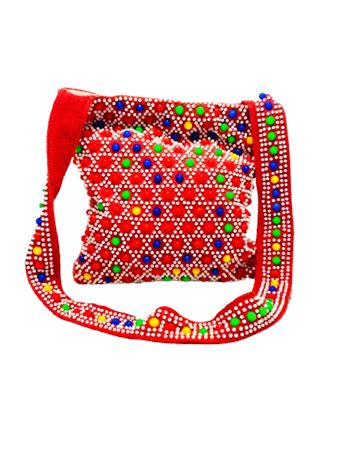 1970's Candy Dot Bead Purse - Red with Fringe