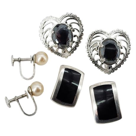 Vintage Sterling Silver & Silver Tone Clip Earrings Lot