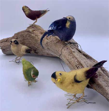 Five Early Japan Petite Felted Wool Birds