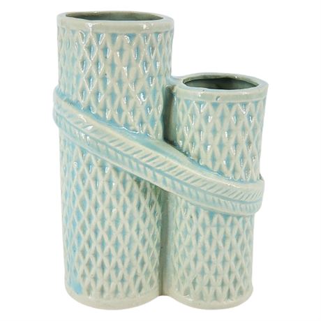 Vintage Japan Aqua Ceramic Duet Vase