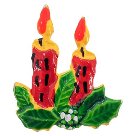 Vintage Hand Painted Christmas Candles Brooch