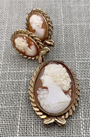 3 pc Set of Carved Shell Cameos in 1/20th 14k Gold