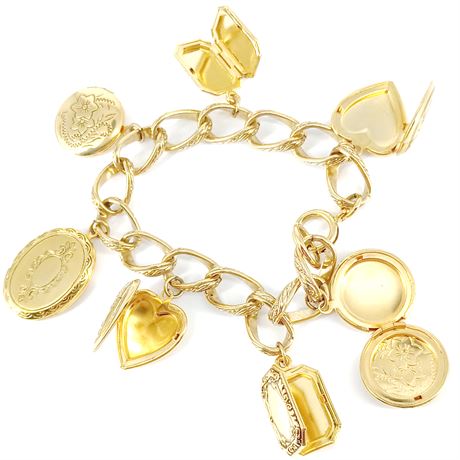 7 Locket Bracelet, Gold Tone