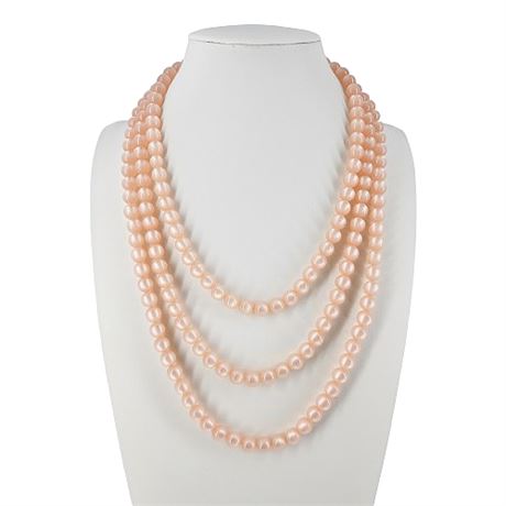 60 Inch Pale Pink Moonglow Bead Necklace
