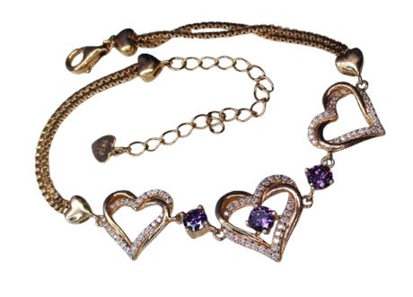 Rose Gold over Sterling February Birthstone Heart Link Chain Bracelet