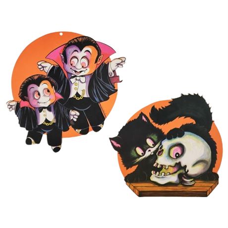 Vintage BEISTLE Halloween Vampires/Black Cat Decor, Lot of 2