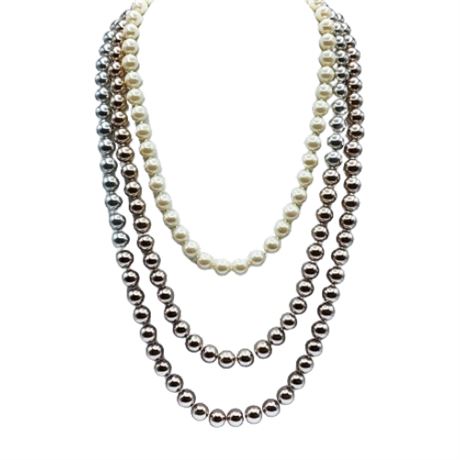 Signed Carolee Taupe/Silver 72 Inch Faux Pearl Necklace