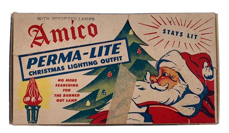 Early Amico Perma-Lite Santa Graphics Christmas Tree Light Box & Lights