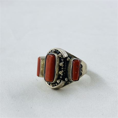 13.2g Sterling Coral Ring Size 8