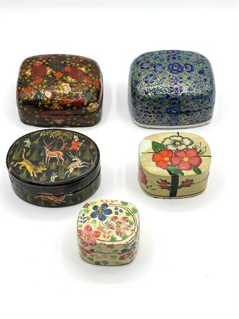 Hand Painted Lacquered Paper Mache Trinket boxes