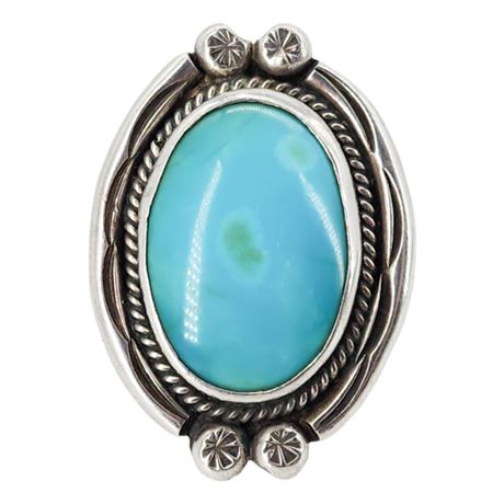 Vtg Native American Sterling Silver Turquoise Ring, Sz 8.5