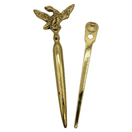 Virginia Metalcrafters Eagle & Unmarked Shell Brass Letter Openers
