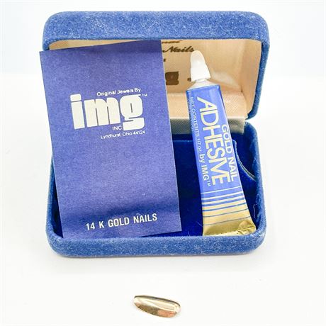 Vintage IMG 14k Gold Pinky Faux Fingernail in Original Box