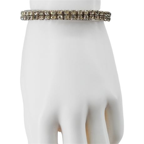 Vintage 2-Row Prong Set Rhinestone Oval Clamper Bangle Bracelet