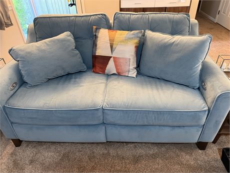 Recliner Loveseat By Klassner Home Furnishings Blue Plush Suede