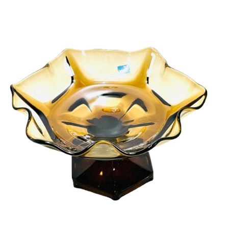 Vtg Viking Glass Smoke Brown Pedastal Compote