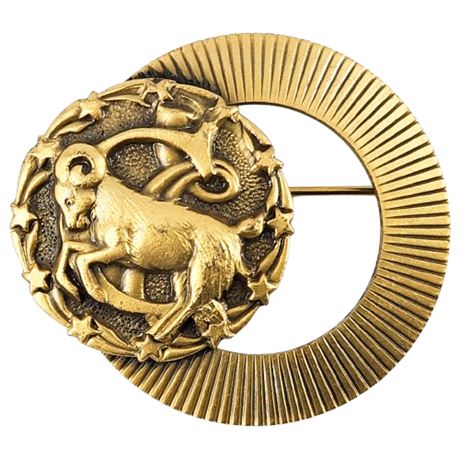 Vintage Art Nouveau Capricorn Zodiac Brooch