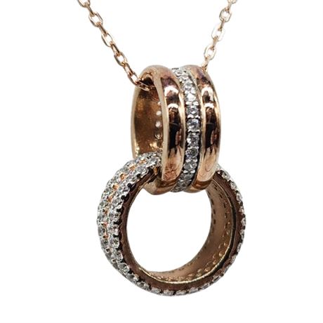 Signed NINASUN Rose Gold Over Sterling Silver CZ Links Pendant Necklace