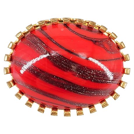 Vintage Art Glass Oval Brooch