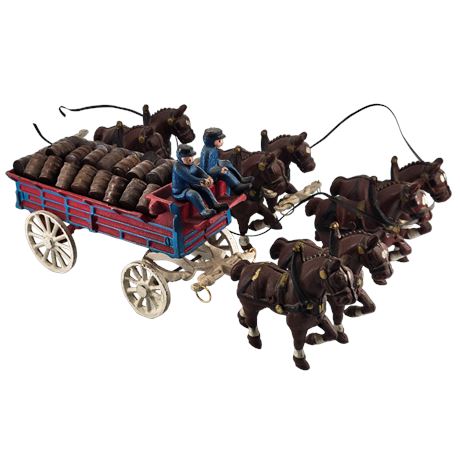 Cast Iron Beer Wagon w/ 8 Clydesdale Horses Figurine