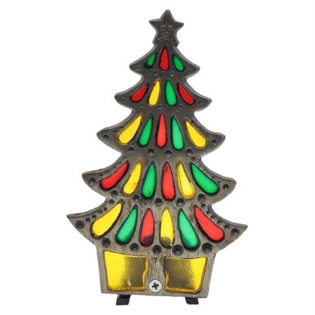 Vintage Stained Glass Christmas Tree Votive Candle Holder