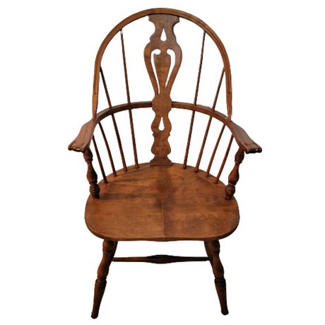 Vintage Windsor Style Carved Wood Armchair