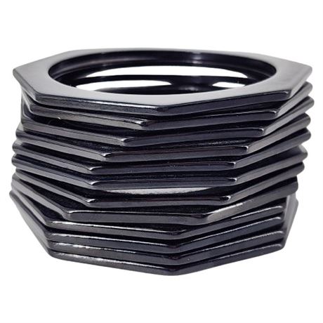 Twelve Vintage Slim Black Octagonal Lucite Bracelets