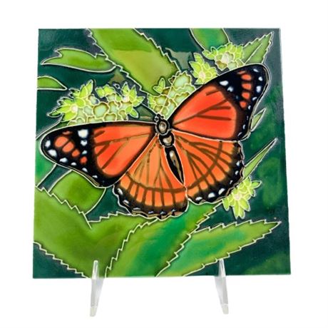 Ceramic Monarch Butterfly Tile Wall Art