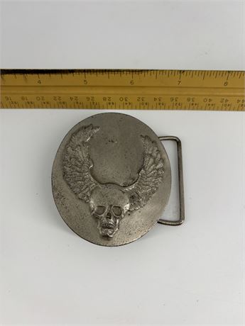 Skull With Wings Belt Buckle