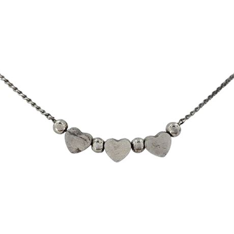 Vintage Silver Tone Triple Heat Bead Necklace