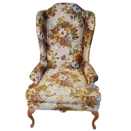 1920s Floral Upholstered Wing Back Chair