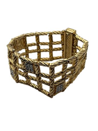 Goldtone block  link, rhinestone magnetic bracelet