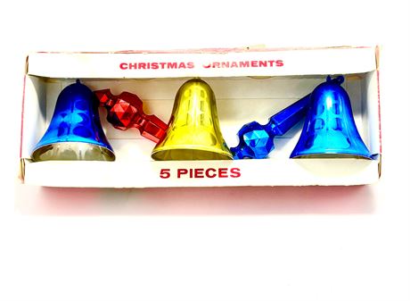 Vtg Jewelbrite "Durable" 5 Ornament Set with Original Box